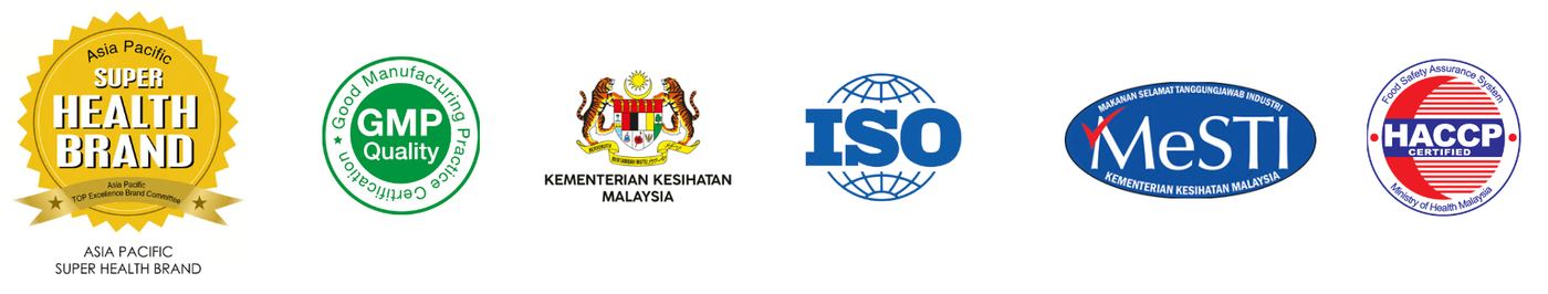 Certification and award logos displayed by Scell Culture Lab: Asia Pacific Super Health Brand, GMP, Ministry of Health Malaysia, ISO, MeSTI, HACCP